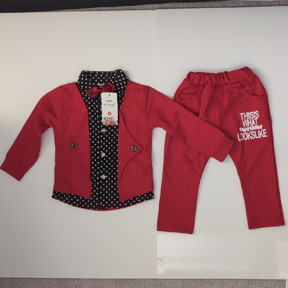 Red Kids Polka Dot Blazer and Pants Set